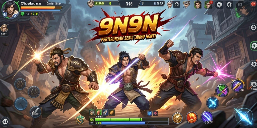 Tampilan gameplay mendebarkan dari 9N9N yang penuh aksi.