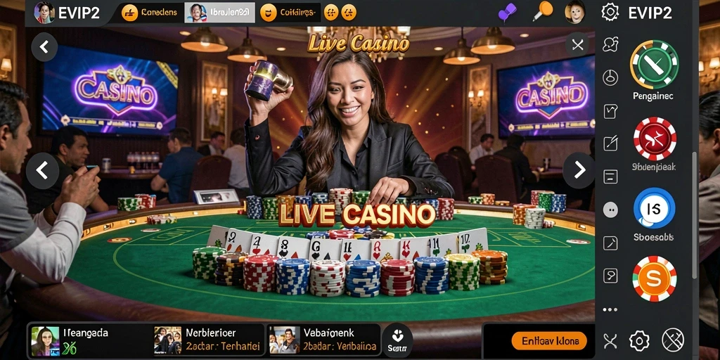 Tampilan gameplay Live Casino yang menarik dan interaktif di EVIP2.