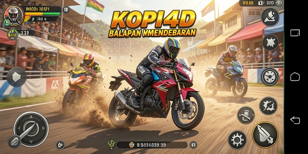 Screenshot dari gameplay KOPI4D yang menunjukkan aksi balapan motor yang seru.