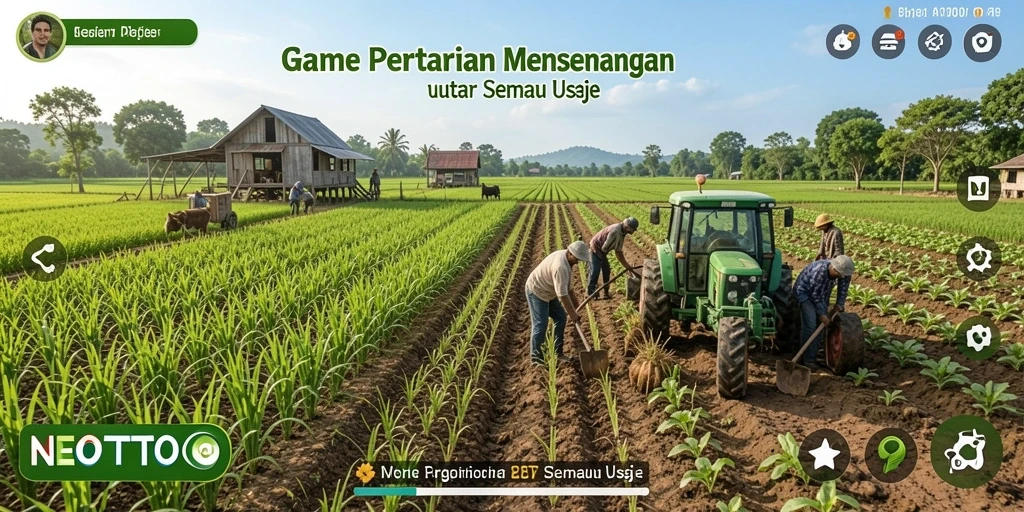 Screenshot gameplay NEOTOTO menampilkan aktivitas pertanian yang seru dan interaktif.