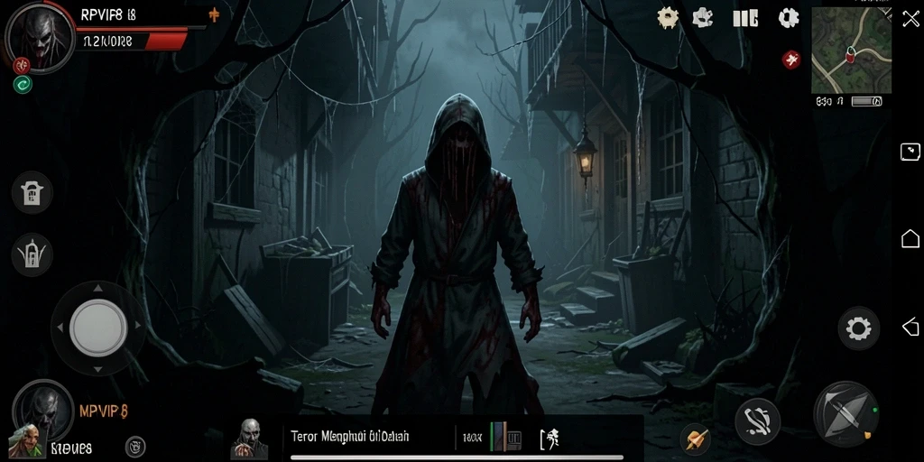 Screenshot gameplay RPVIP8 menampilkan suasana horror yang menegangkan.