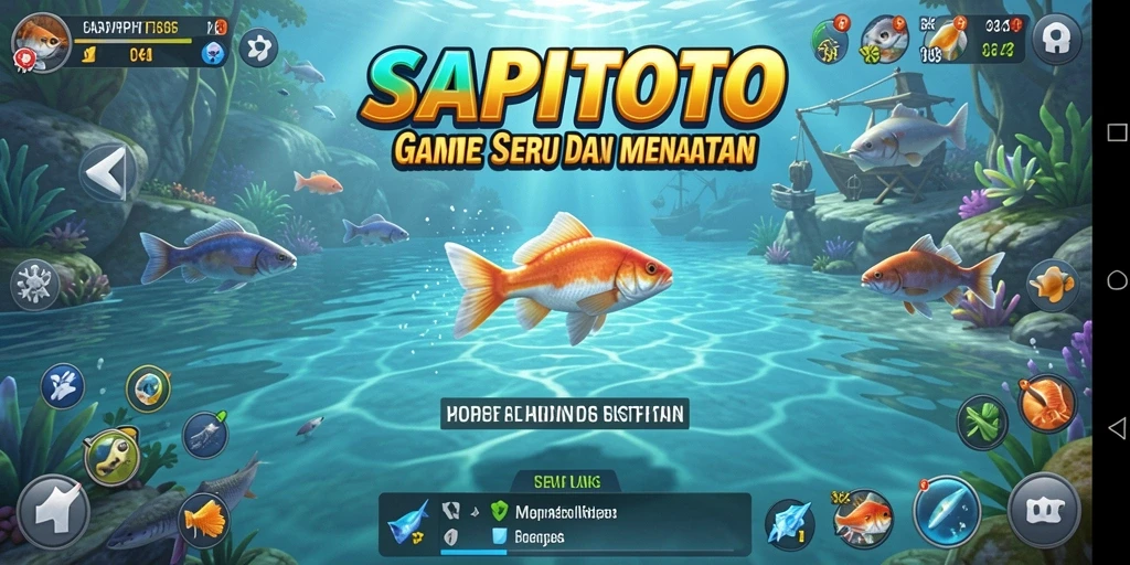 Tampilan gameplay SAPITOTO saat menangkap ikan di laut yang indah.